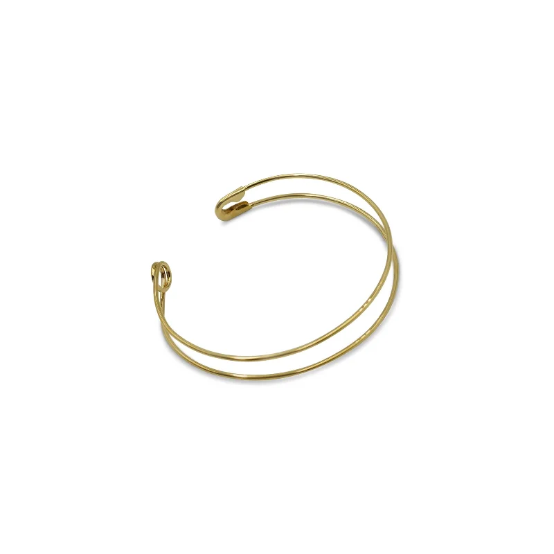 Bold statement chain bracelets for women -Safety Pin Bangle in Gold