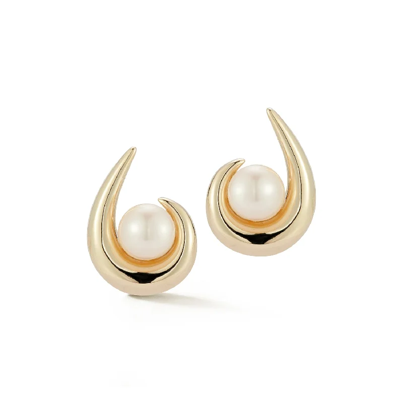 Ladies unique boho stud earrings -14kt Pearl Curl Earrings