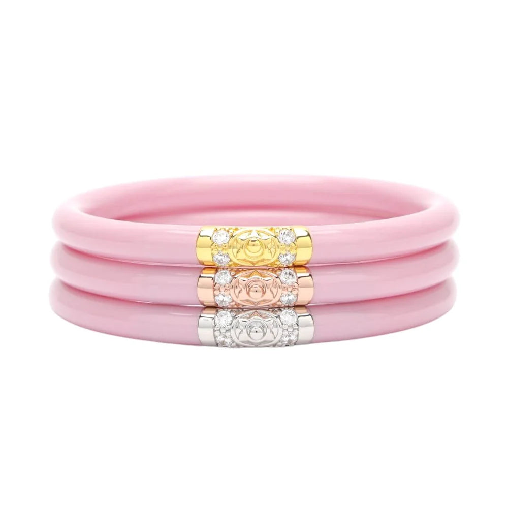 Ladies colorful gemstone bracelets -BuDhaGirl Pink Three Kings All Weather Bangles