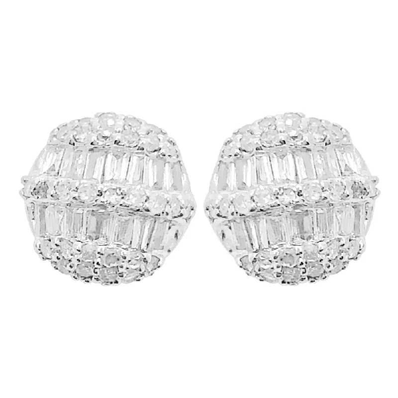 Classic silver stud earrings for ladies -Domed Baguette Diamond Earrings .37cttw 10K Yellow Gold