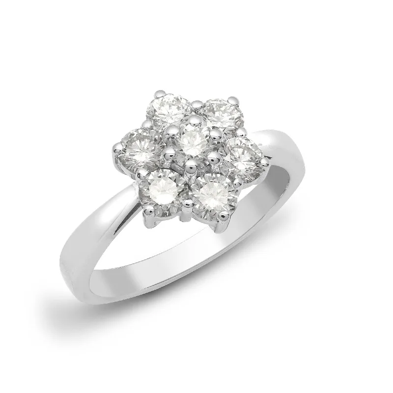 Ladies asymmetrical diamond engagement rings -18ct White 1.50ct Diamond 7 Stone Cluster Ring