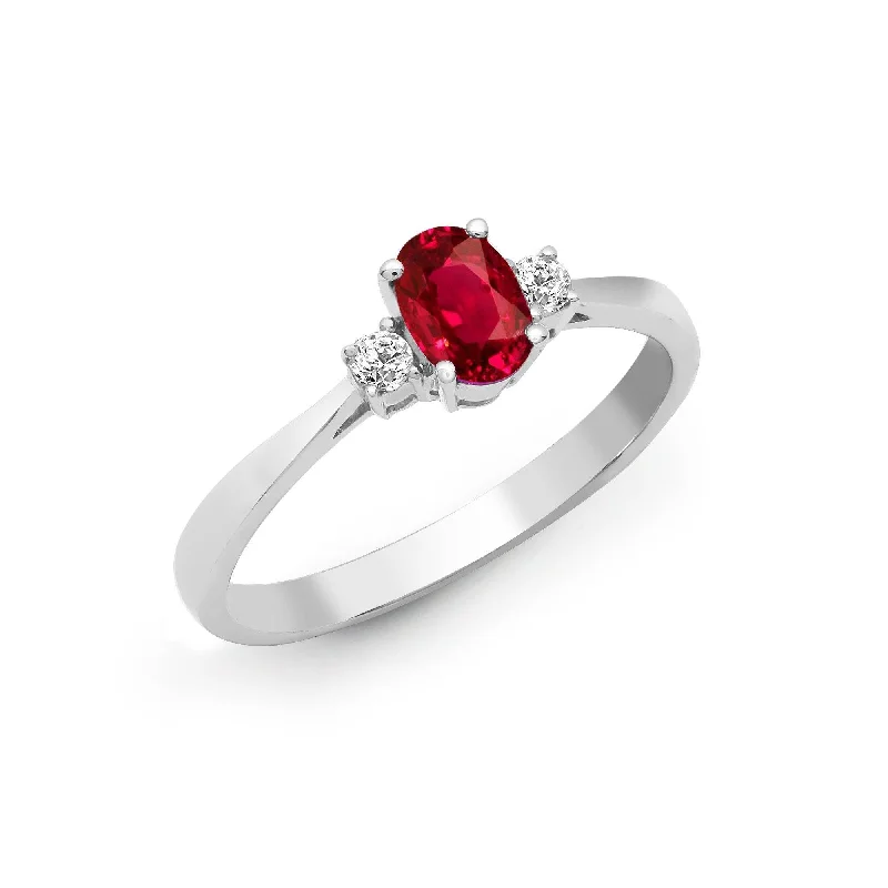 Vintage gold solitaire engagement rings -18ct White Gold Diamond And Ruby And 3 Stone Ring