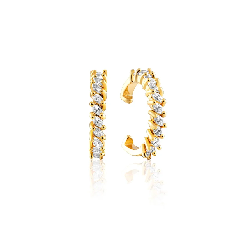 Ladies bold geometric earrings -Jagged Baguette Ear Cuff