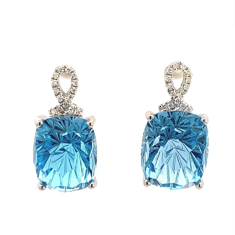 Ladies sparkling diamond earrings -14K White Gold Blue Topaz And Diamonds Earrings