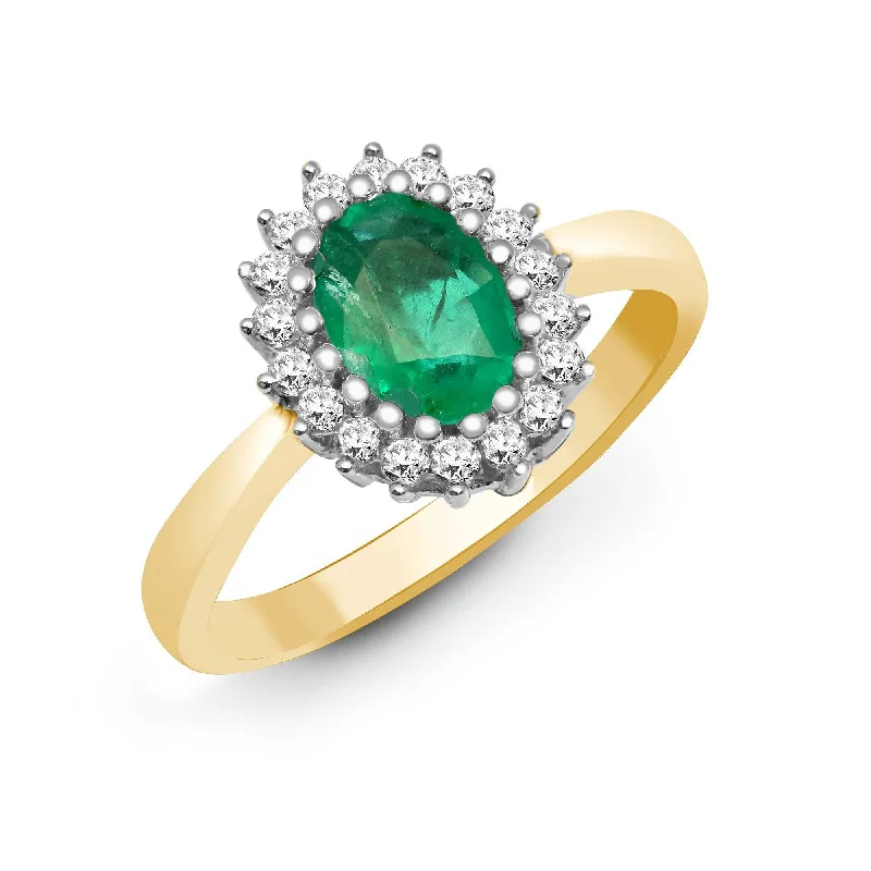 Modern silver three-stone engagement rings -9ct Yellow Gold Diamond And Emerald Ring