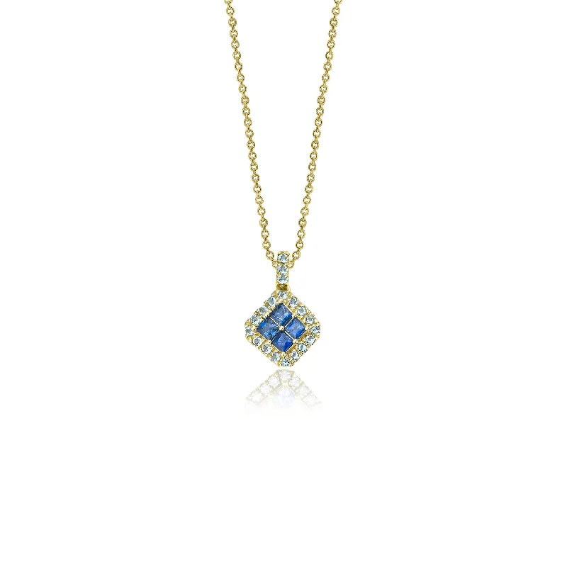 Dainty silver necklaces for ladies -Fortuna Azul 18K Gold Necklace w. Aquamarines & Sapphires