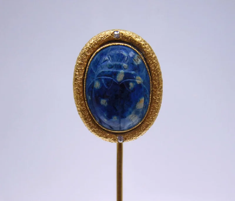 Ladies sparkling ruby engagement rings -14K EGYPTIAN REVIVAL LAPIS & DIAMOND SCARAB STICK PIN