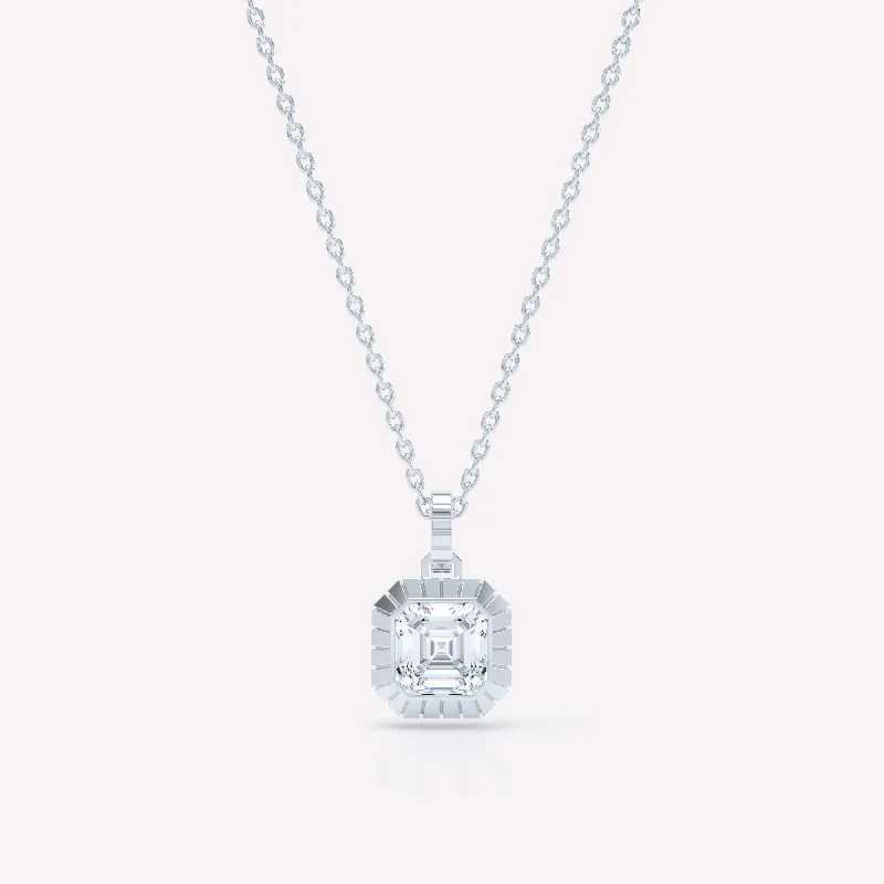 Vintage-inspired necklaces for women -Eternity Engraved Asscher 18K Whitegold Necklace w. Lab-Grown Diamond