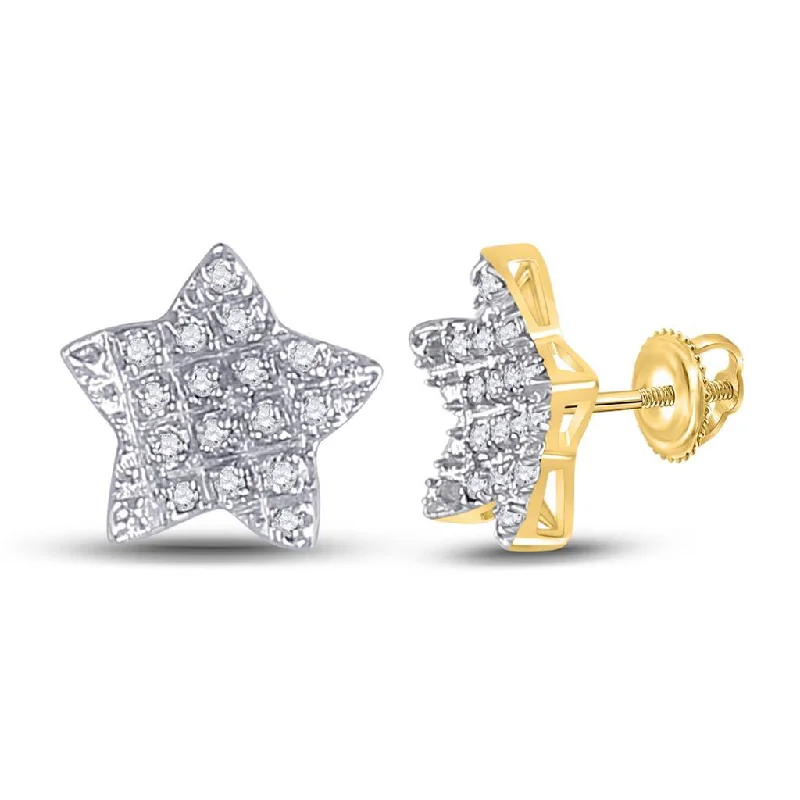 Elegant gold stud earrings for ladies -Star Edgeless Micro Pave Diamond Earrings 10K Gold