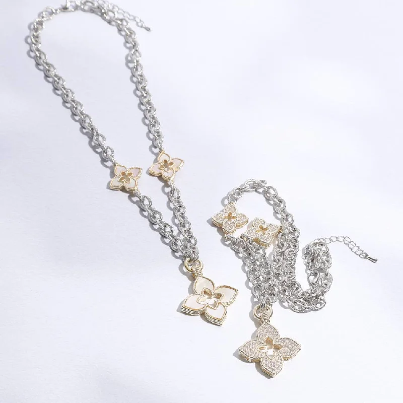 Modern pearl necklaces for women -Clover Pave Clover Mop Gold Necklace