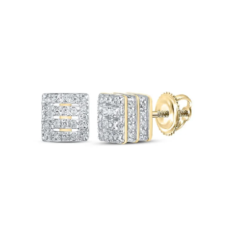 Ladies floral chandelier earrings -Square Bars Double 3D Diamond Earrings .33cttw 10K Yellow Gold