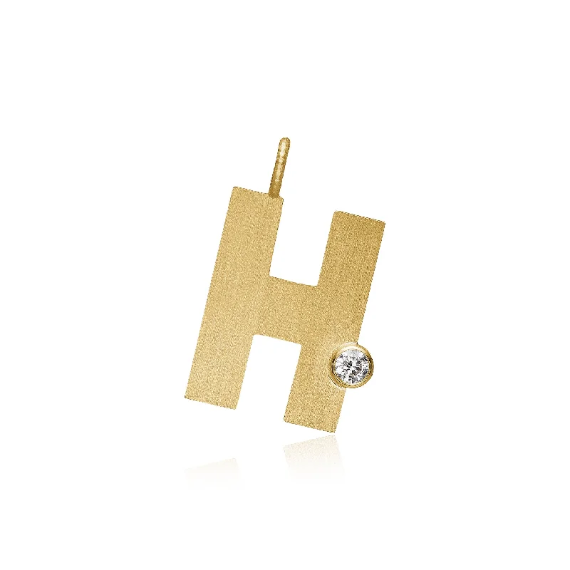 Ladies layered necklaces -Letter H 18K Gold Pendant w. Diamond