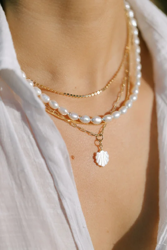 Ladies moonstone necklaces -Unisex Men's White Pearl Necklace - Makoa