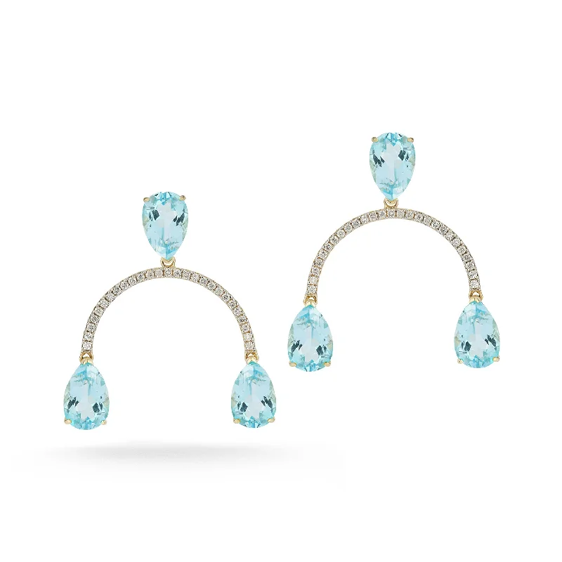 Classic pearl hoop earrings for ladies -14kt Blue Topaz Tear Drop Mobile earrings