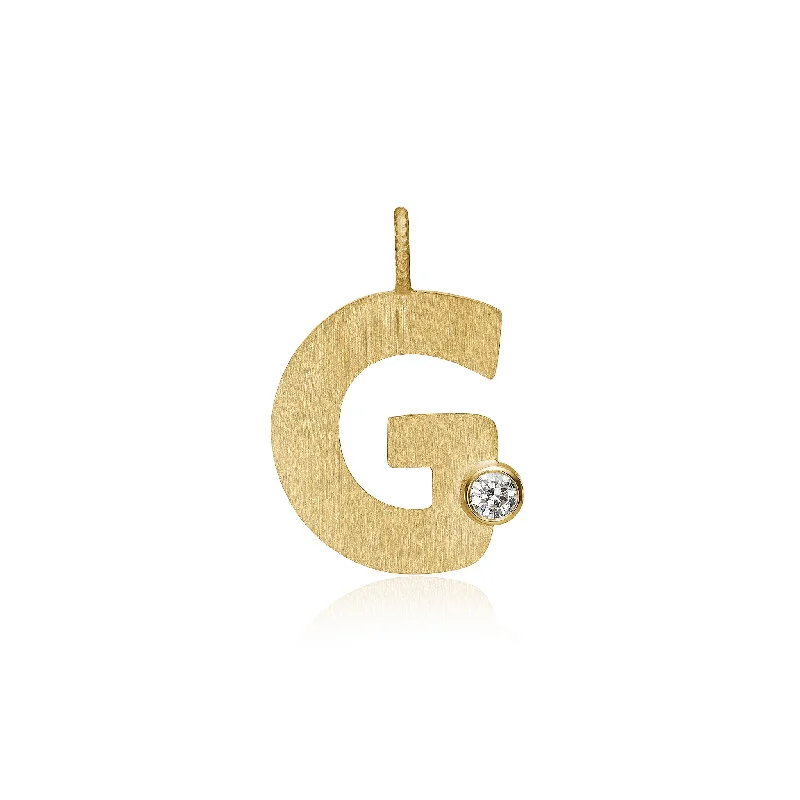 Modern layered necklaces for women -Letter G 18K Gold Pendant w. Diamond