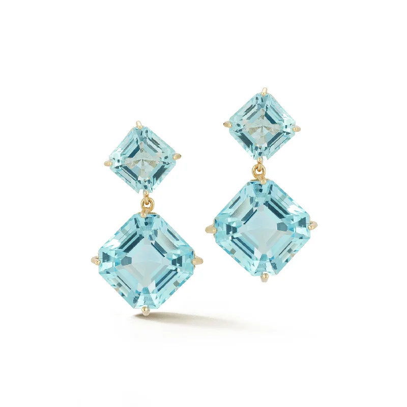 Vintage gold tassel earrings for ladies -14kt Swiss Blue Topaz Asscher Cut Drop Earrings