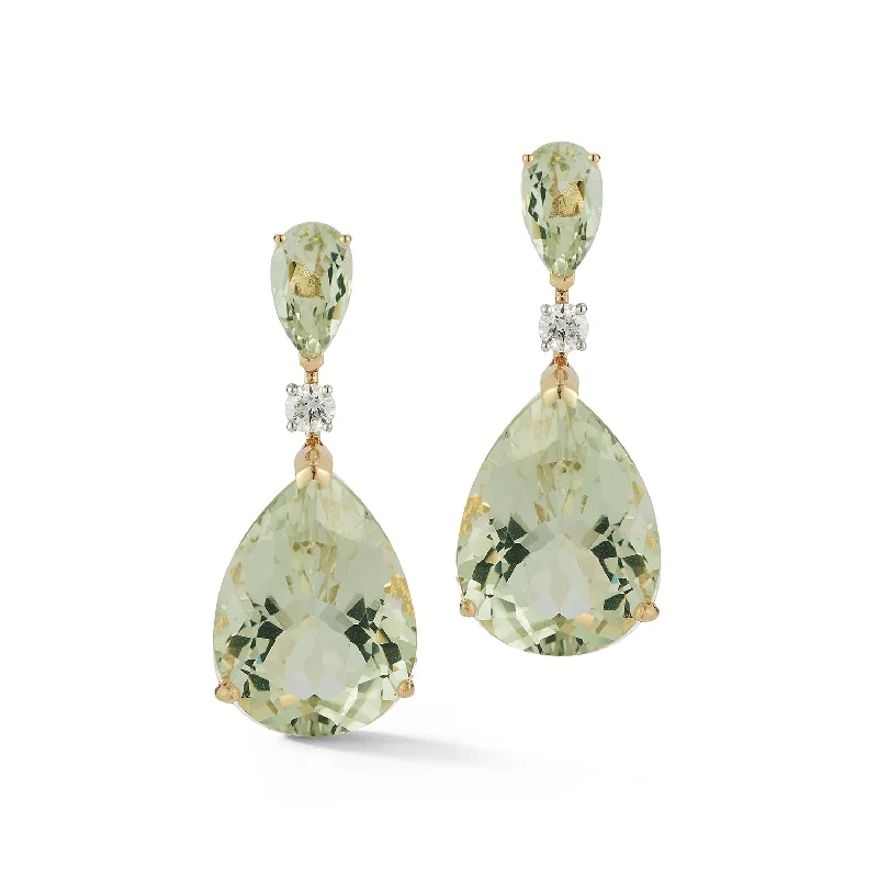 Ladies minimalist pearl earrings -14kt Green Amethyst Sophia Earrings