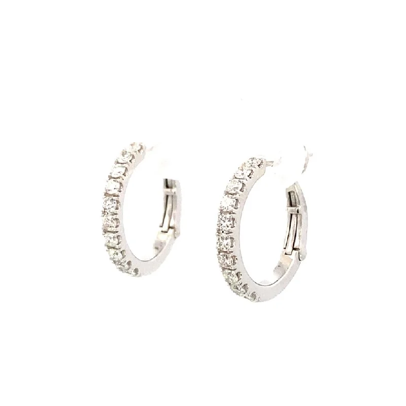 Trendy gemstone hoop earrings for ladies -14K White Gold 15mm Round Diamond Hoop Earrings