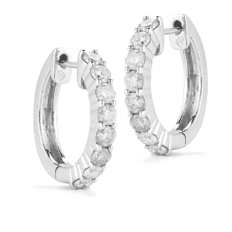 Bold statement chandelier earrings for women -14K White Gold 15mm Diamond Huggie Earrings