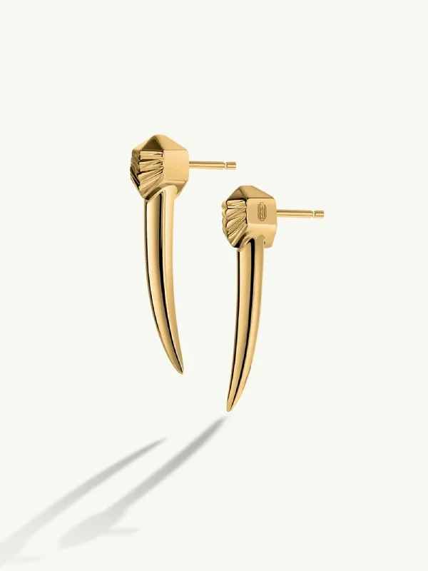 Delicate silver dangle earrings for women -Damian Horn Talisman Dagger Earrings In 18K Yellow Gold