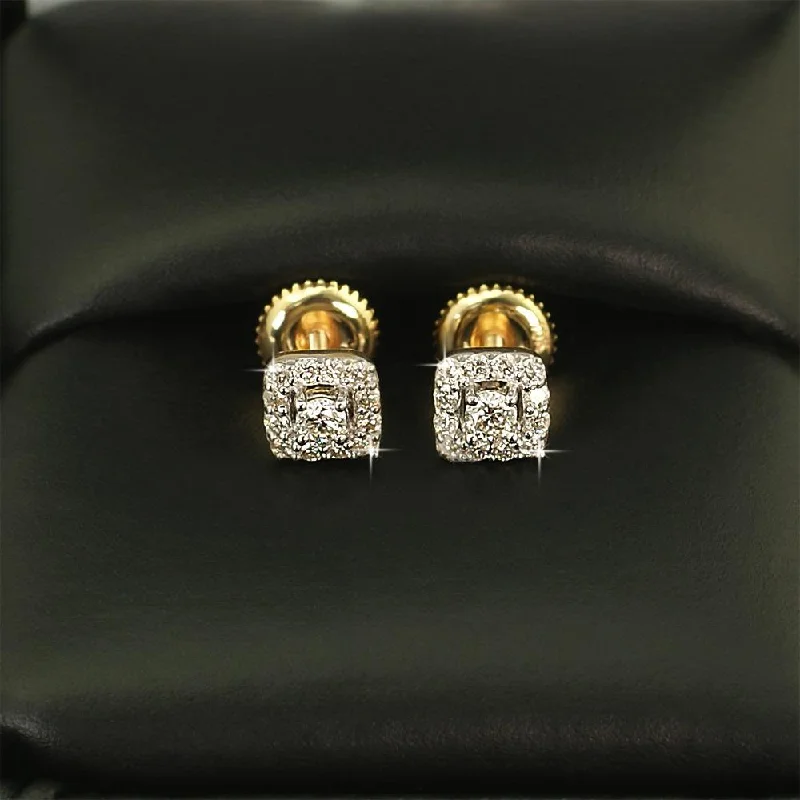 Trendy geometric drop earrings for women -Mini Square Halo Diamond Earrings .34cttw 10K Yellow Gold