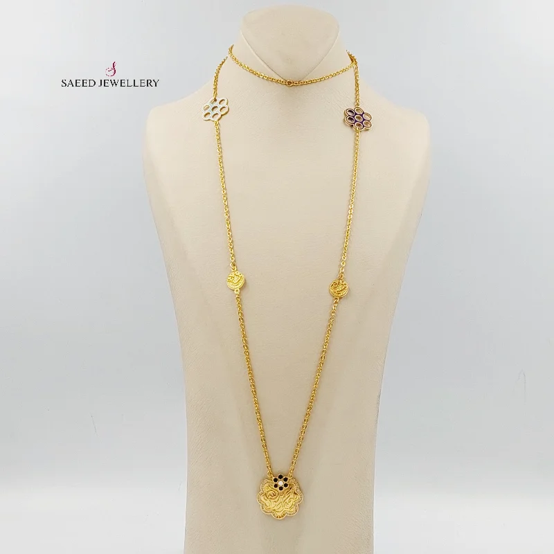 Ladies elegant gold necklaces -Enameled & Zircon Studded Islamic Long Necklace