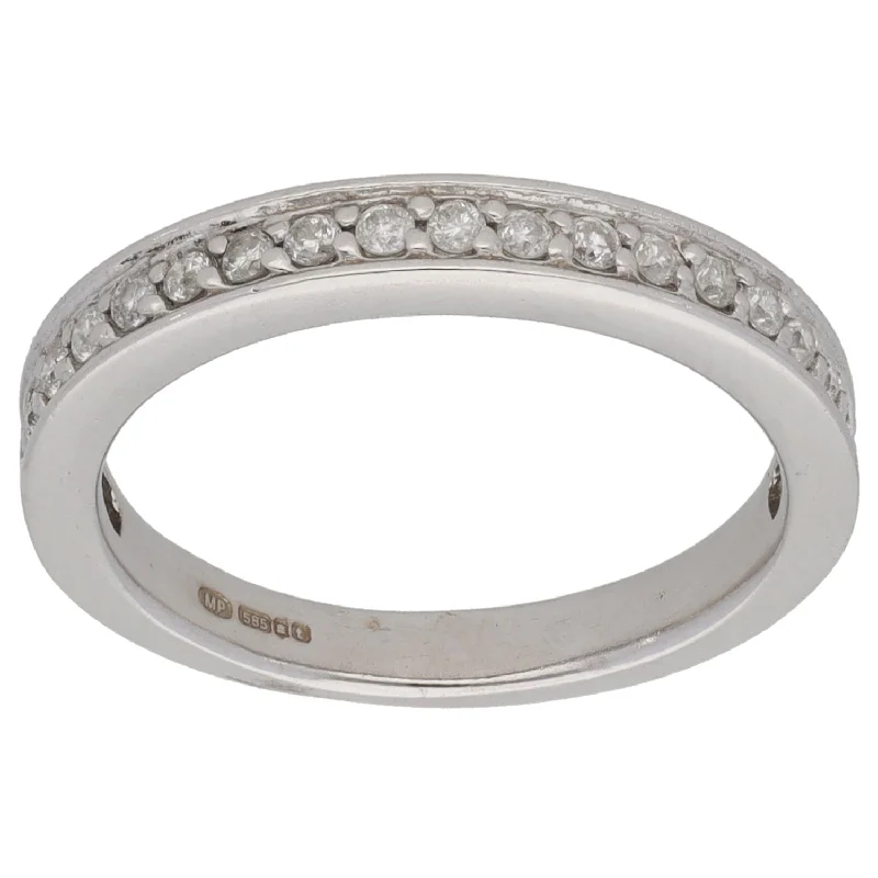 Ladies boho-inspired diamond engagement rings -14ct White Gold 0.10ct Diamond Half Eternity Ring Size K