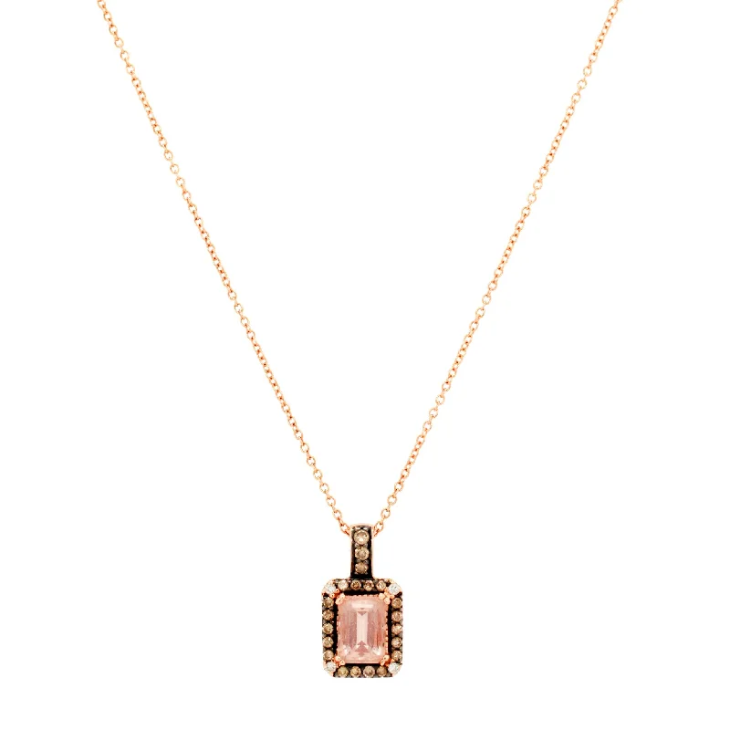 Statement silver necklaces for ladies -Le Vian Peach Morganite Rectangle Pendant - 14k Rose Gold Necklace - 18"