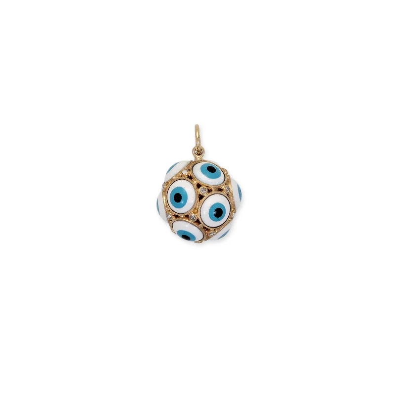 Ladies bold gold necklaces -WHITE CERAMIC EYE + ROSE CUT DIAMOND SPHERE CHARM