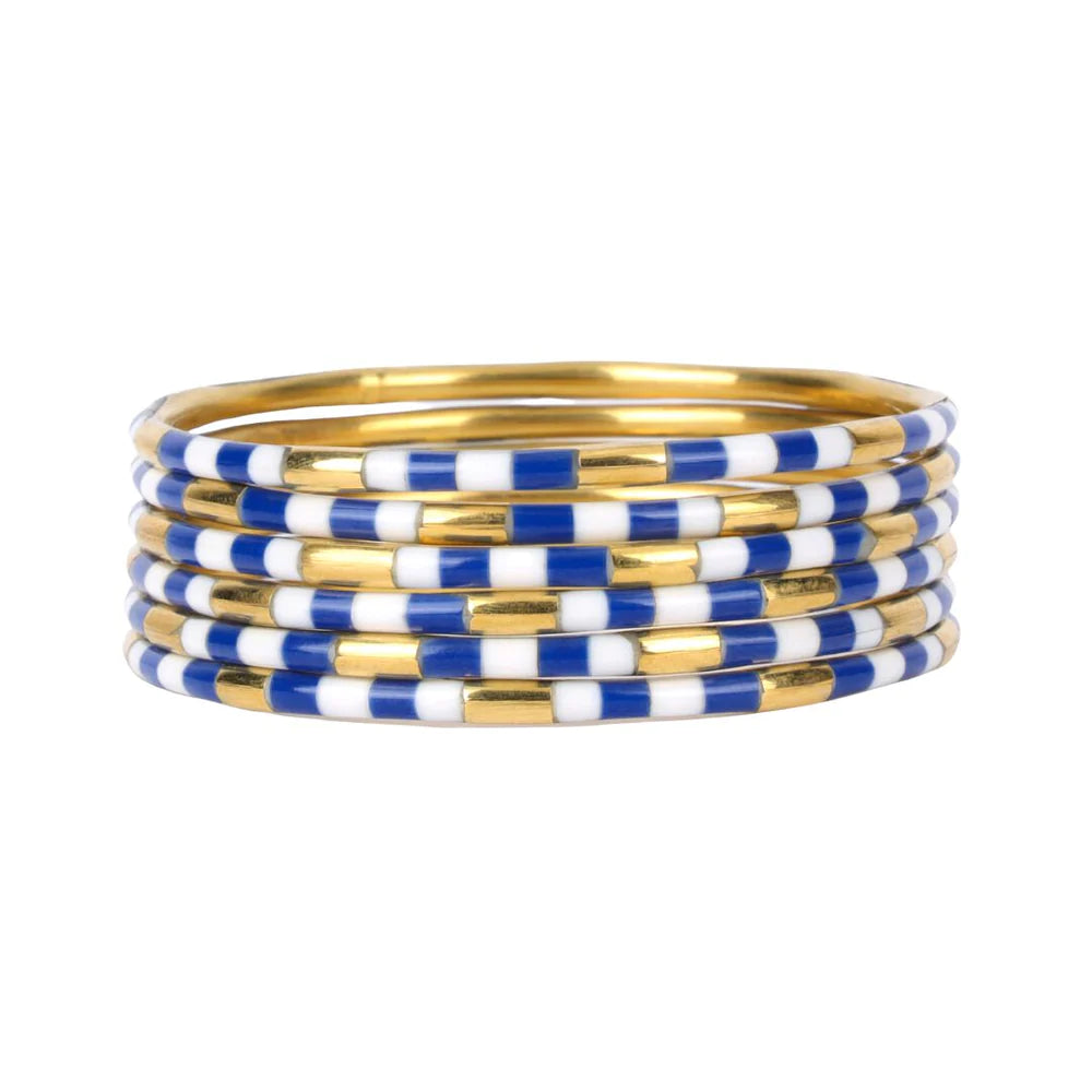 Modern rose gold cuff bracelets for ladies -BuDhaGirl Blue Veda Bangles