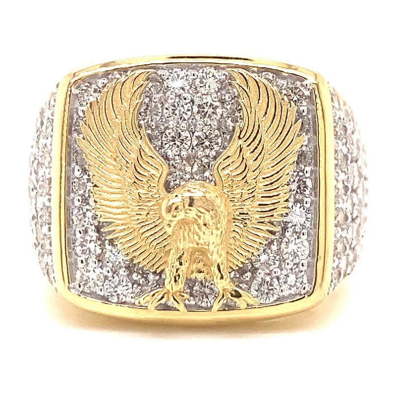 Ladies elegant onyx engagement rings -Mens Gold & Diamond Eagle Ring