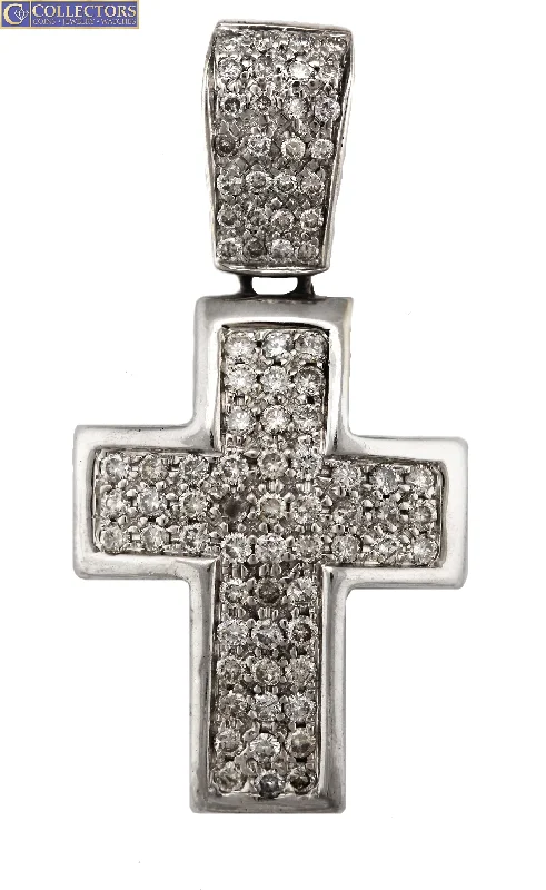 Boho style necklaces for women -Men's Modern 14K White Gold 1.36ctw Diamond Cross Necklace Pendant 19.0gr