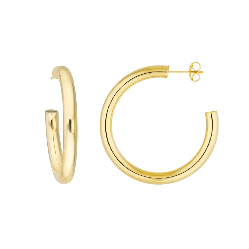 Simple silver drop earrings for ladies -14K Yellow Gold 35mm Medium Open Hoop Earrings