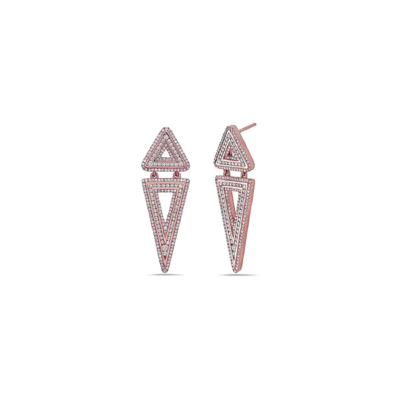 Ladies vintage sapphire earrings -Diamond Double Triangle Earring