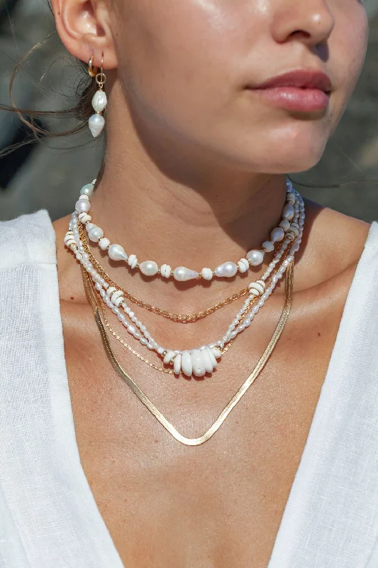 Ladies beaded necklaces -Baroque Pearl Puka Shell Necklace - Kakahi