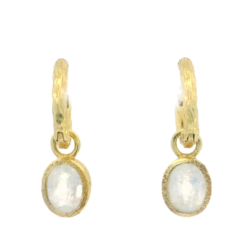 Minimalist chain drop earrings for women -18K Yellow Gold Vermeil Dangle Moonstone Earrings