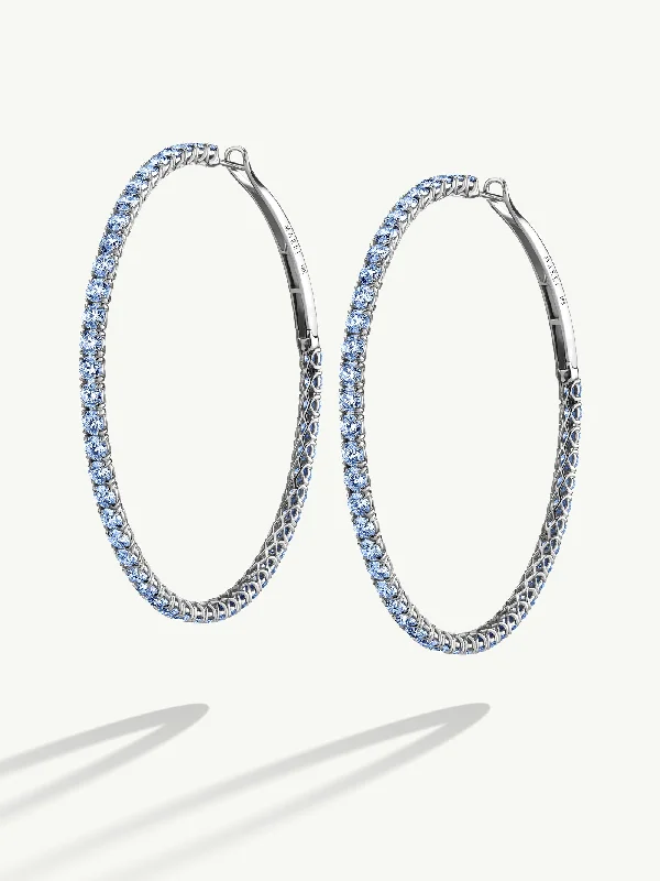 Ladies boho feather earrings -Seraphina XL Hoop Earrings With Brilliant-Cut Blue Sapphires In 18K White Gold