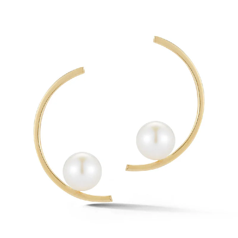 Ladies elegant emerald stud earrings -14kt Gold Half Moon Pearl Earring