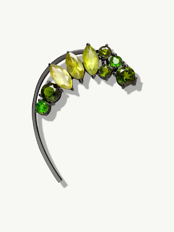 Trendy gemstone hoop earrings for ladies -Isadora Ear Cuff with Vibrant Green Precious Gemstones In Blackened Silver