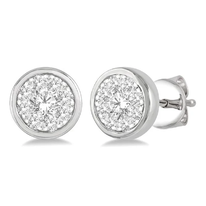 Elegant silver tassel earrings for women -14K White Gold Stud Round Cluster Pavé Diamond Earring