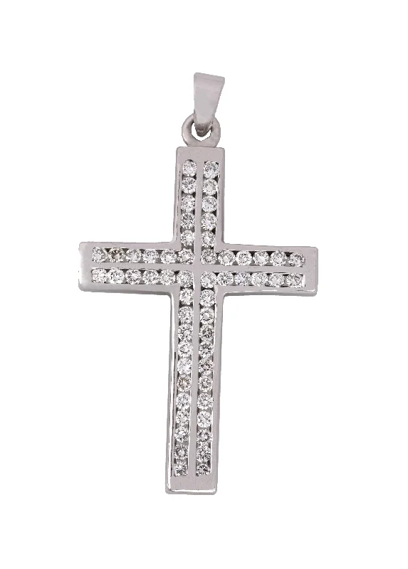 Ladies beaded necklaces -Men's Modern 14K White Gold 2.80ctw Round Cut Diamond Cross Pendant