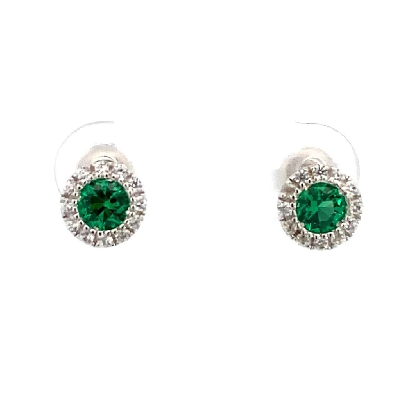 Elegant sapphire drop earrings for ladies -May Birthstone Earrings: Sterling Silver Synthethic Emeralds Halo Earrings