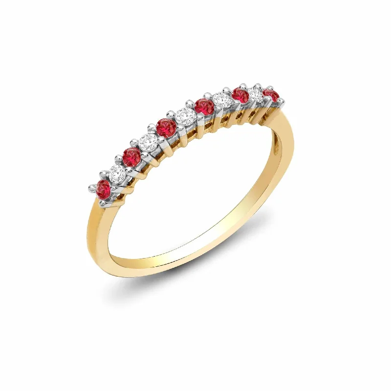 Ladies lightweight halo engagement rings -9ct Yellow Gold Diamond And Ruby Ring