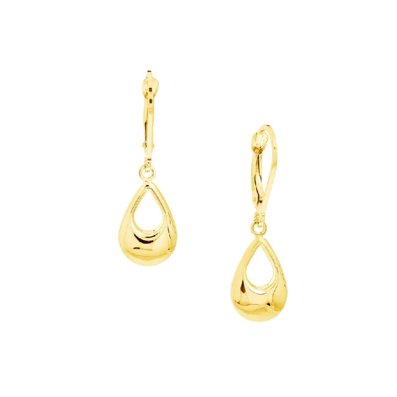 Modern geometric hoop earrings for women -10K Yellow Gold Teardrop Lever Back Earrings