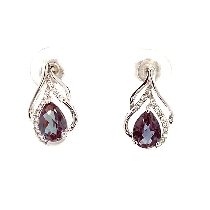 Ladies elegant amethyst earrings -14K White Gold Lab Grown Alexandrites Drop Earrings