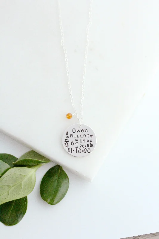 Ladies minimalist necklaces -birth stat necklace {sterling silver}