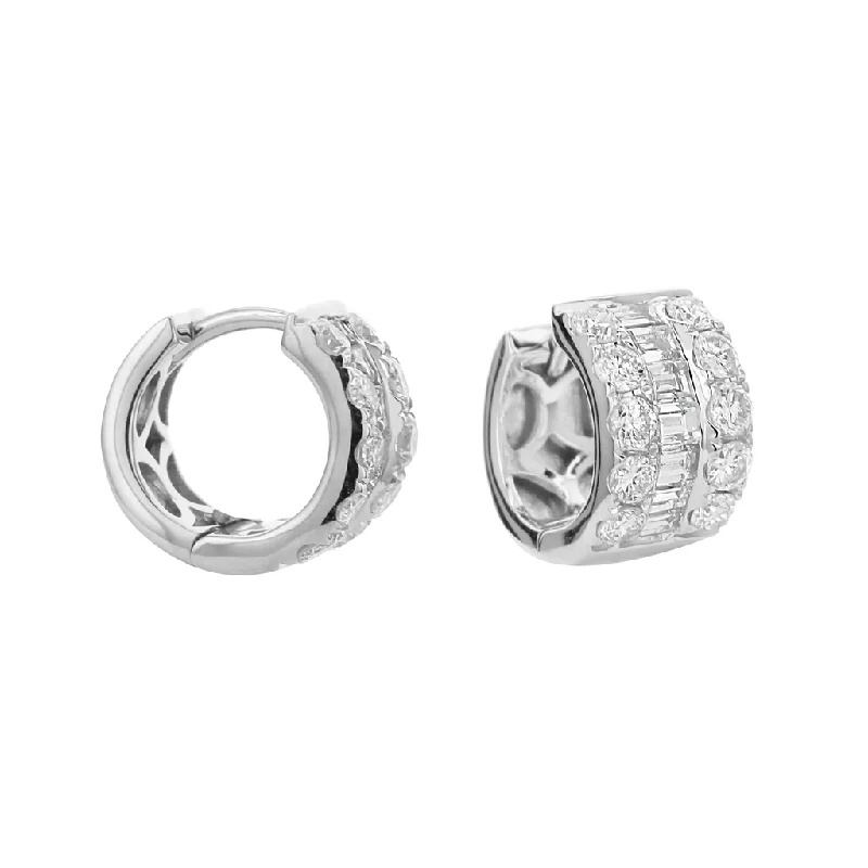 Ladies sparkling diamond earrings -18K White Gold 10mm Round Huggie Natural Diamonds Hoop Earrings