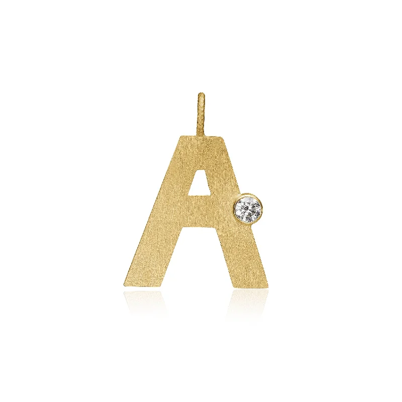 Simple gold chain necklaces for ladies -Letter A 18K Gold Pendant w. Diamond