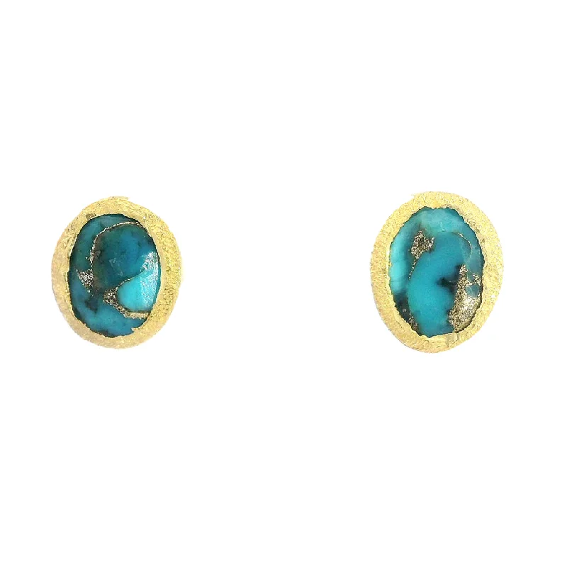 Delicate silver dangle earrings for women -18K Yellow Gold Vermeil Oval Turquoise Stud Earrings