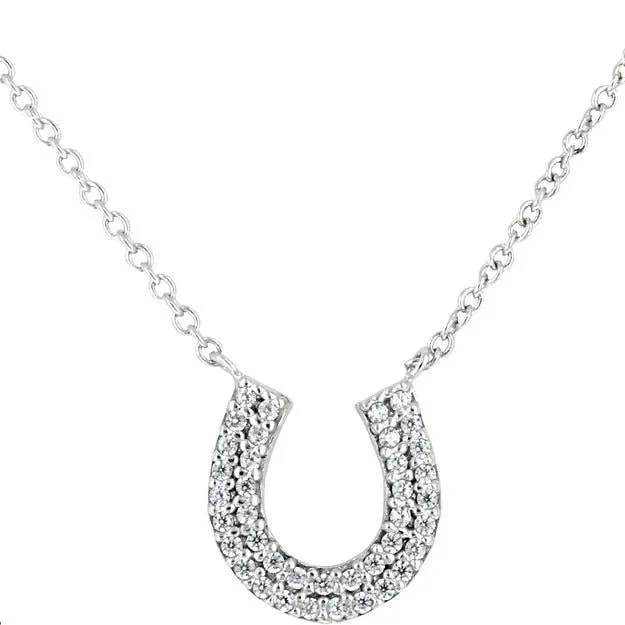 Ladies art deco necklaces -Rhodium & CZ Horseshoe Necklace